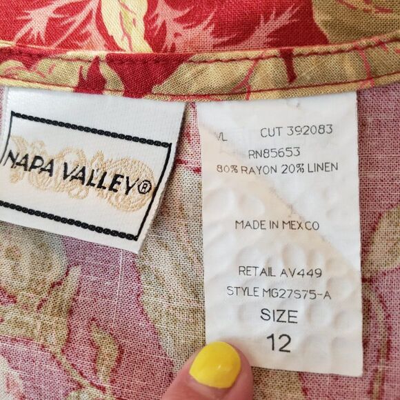 Vintage Napa Valley Red Pink Floral Pleated High Waist Shorts Set Sleeveless L M - Picture 8 of 11